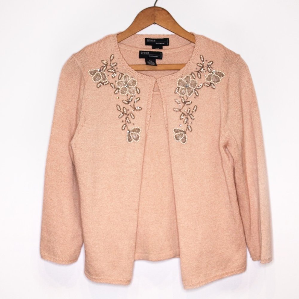 Beaded Peach Sweater with and Matching Tank